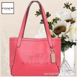COACH  Tote 27 Pebble Leather Poppy Red Embossed Horse and Carriage NWT